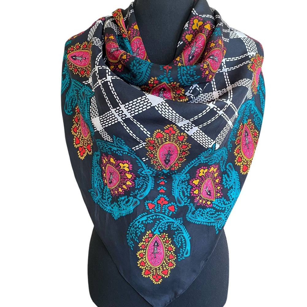 Vintage Diane Vintage Furstenberg Silk Skarf Square Multicolor Floral Check